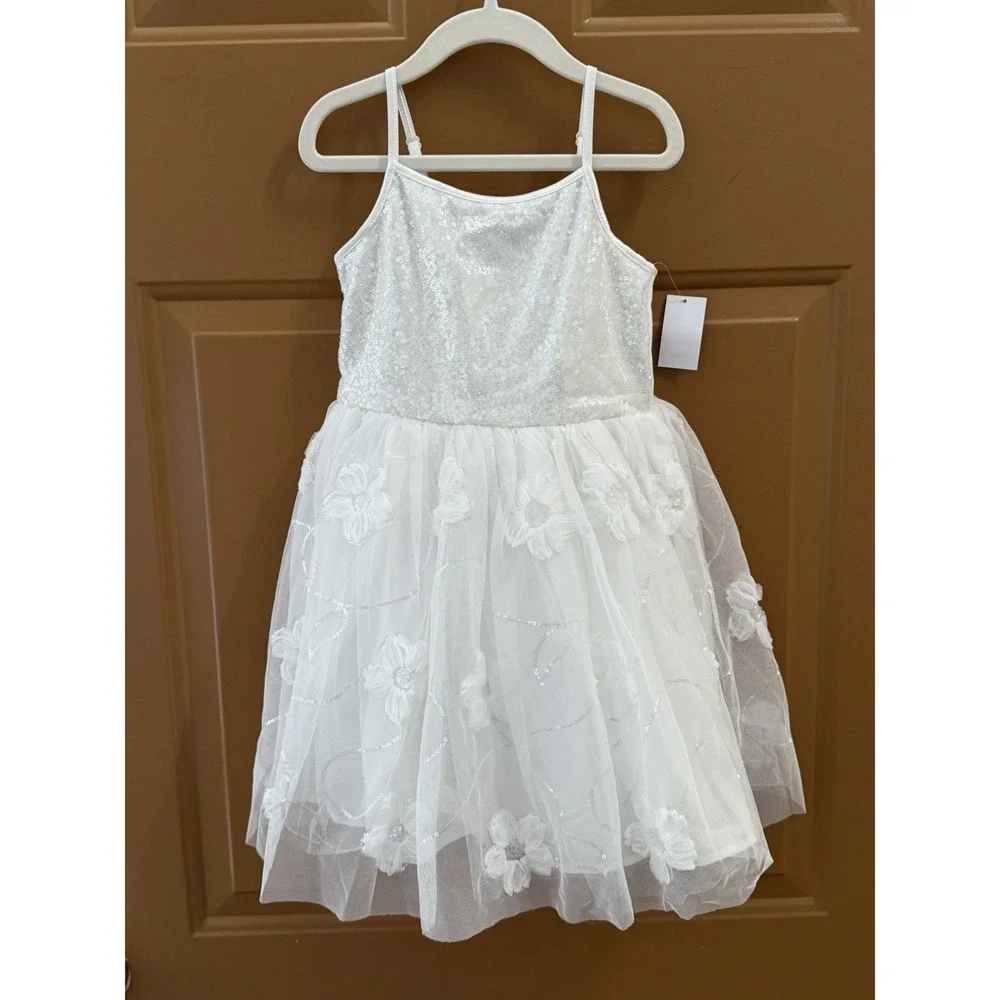 Zenzi Girls White Flower Tutu Dress Sequined Top Size XS (4/5) New with Tags
